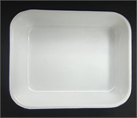 WHITE ENAMEL CASSEROLE PAN NAVY TRIM