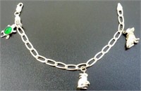 Sterling Silver Charm Bracelet with 3 Sterling