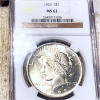 1923 Silver Peace Dollar NGC - MS62