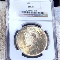 1922 Silver Peace Dollar NGC - MS62