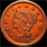 1847 Braided Hair Large Cent ABOUT UNCIRCULATED