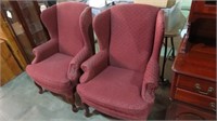 (2X) PADDED WING BACK QUEEN ANNE CHAIRS, WINE