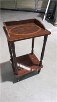SMALL WOOD INLAID TOP TIER TABLE
