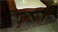WALNUT 1 DRAWER VICTORIAN MARBLE TOP TABLE