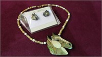 LEE SAND MOTHER O PEARL HORSE NECKLACE, EARRINGS