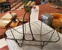 Vintage wooden handle chicken wire egg basket