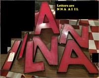7 old red & black sign letters ANNIAI 14"