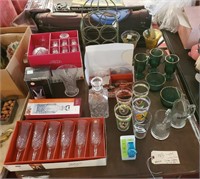 Crystal glass in orig boxes, green, APL glass