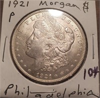 1921 US Morgan silver dollar Philadelphia AU