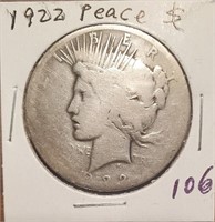 1922 US PEACE silver dollar