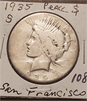 1935 S US PEACE silver dollar San Francisco