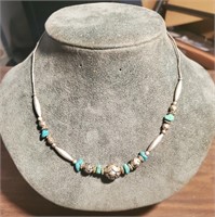 Old pawn vintage silver turquoise nugget necklace