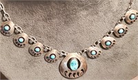 Navajo sterling & turquoise bear claw necklace