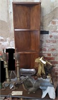 Wooden corner shelf, andiorns Misc metalware