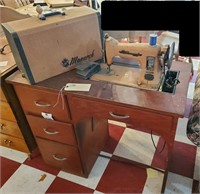 Old MONARCH sewing machine & cabinet & contents