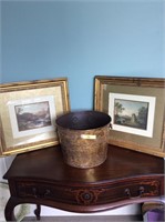 2 Prints and Brass Bucket