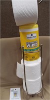 TOILET PAPER HOLDER, PAPER, DISINFECT WIPES - $25