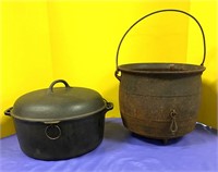 Vintage Cast Iron Dutch oven & sm. footed cauldron