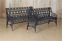 Pair Gothic Style Cast Iron Garden Benches