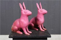 Pair Paint Decorated Cast Iron Rabbits