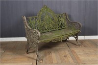 Cast Iron Bench with Arch Back and Floral Decor