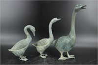 3 Bronze Geese Sculptures