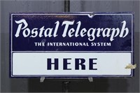 Postal Telegraph Porcelain 2 Sided Flange Sign