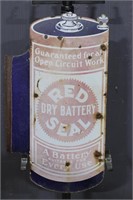 Red Seal Battery Porcelain on Iron Flange Sign