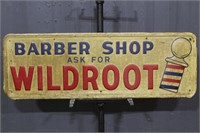 Barber Shop Wildroot Embossed Tin Advertising Sign