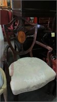 CARVED PADDED CHAIR W/INLAID MEDALLION