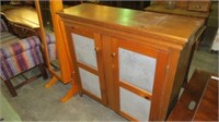 PINE 2 DOOR CUPBOARD W/PUNCHED TIN INSERTS