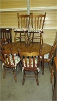 SOLID WOOD DINING TABLE W/6 CHAIRS, 1 LEAF