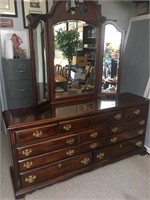 Bedroom Dresser with Trifold Mirror
