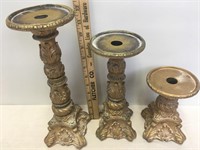Lot of 3 Gold Toned Candlesticks