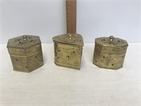 Lot of 3 Gold Toned Decorative Metal Boxes