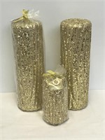 3 pc Gold Glitter Candles - New