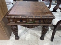 Ornate mahogany one drawer in table, 27 x 28 x