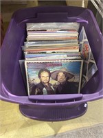 Tote with lid full of record albums including
