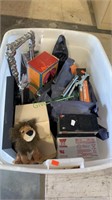 Tub lot of miscellaneous items, including tools,