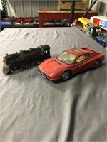 plastic toy car, train engine