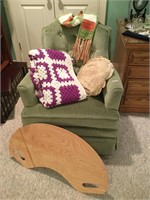 Green Chair with Crocheted Afghan and more