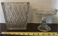 2 LEAD CRYSTAL PIECES  VASE AND CANDY DISH