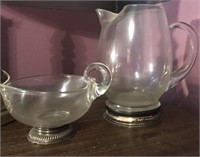 CRYSTAL CREAMER AND PITCHER SILVERPLATE BASE