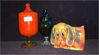 RETRO ORANGE POTTERY DOG 12 x 15 cm And