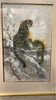 FRAMED SNOW LEOPARD WATERCOLOUR -