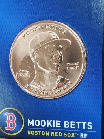 2018 1 OZ Fine .999 Silver Mookie Betts Boston Red Sox Treasure Coin Medal Round 