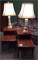 Pair of Tiered End Tables with Lamps