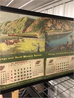 Chicago and Northwestern framed calendar pages