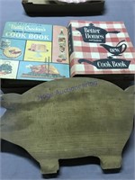 cookbooks and cutting boards
