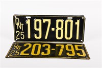 LOT OF 2 1925 ONTARIO SST EMBOSSED LICENSE PLATES